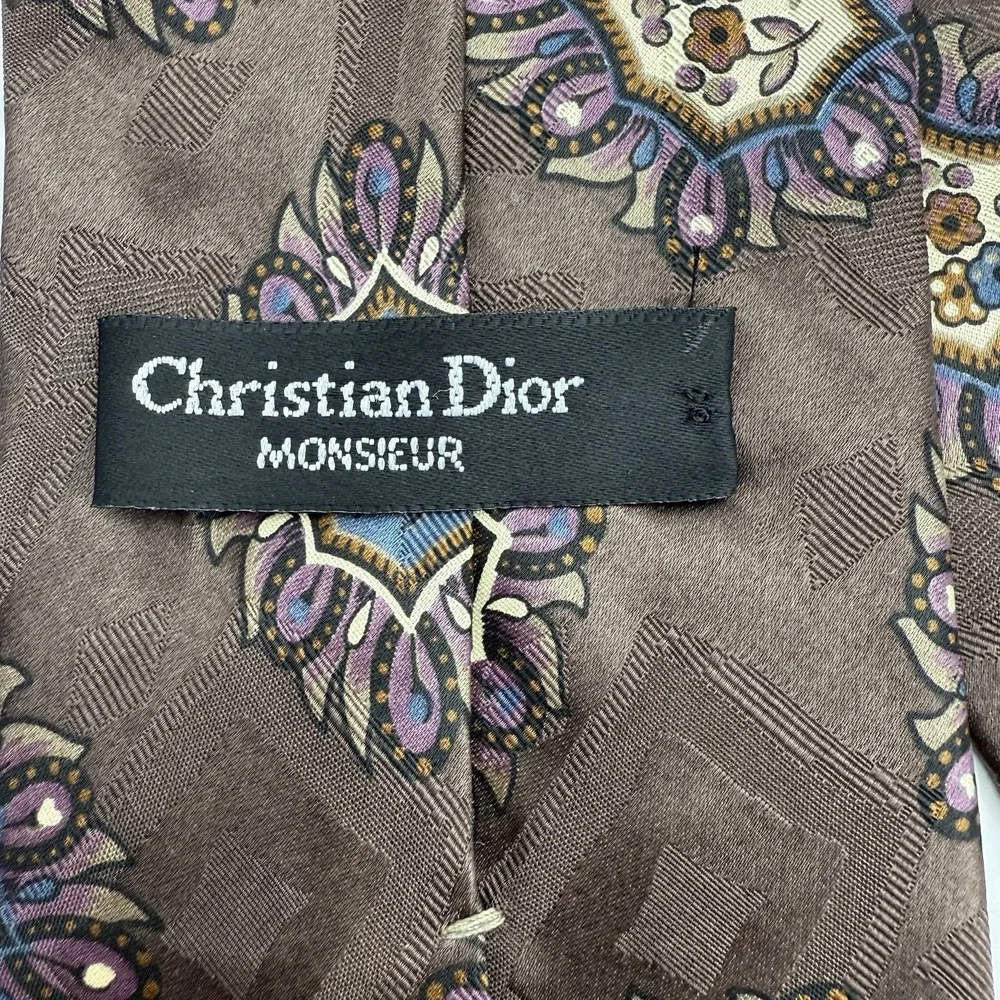 Christian Dior Monsieur Neck Tie Vintage Geometric pattern 100% Silk Necktie 57